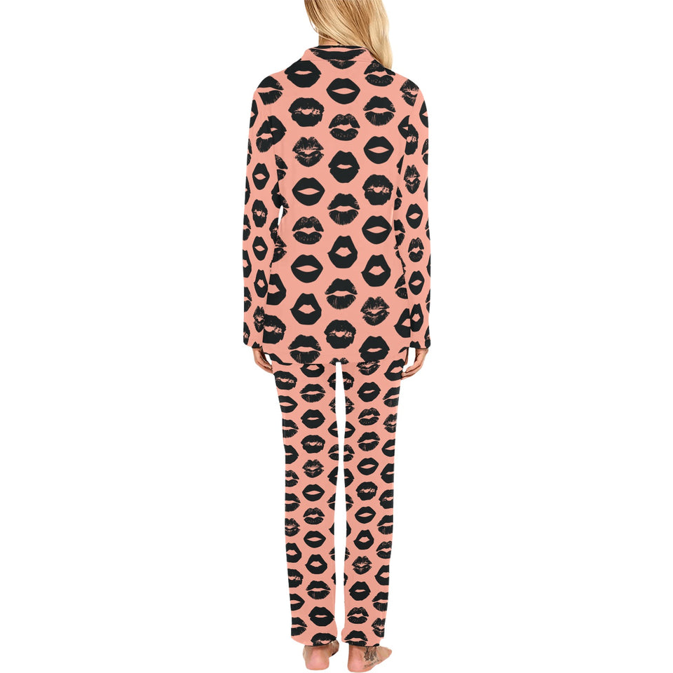 Lips Pattern Print Design 02 Women's Long Pajama Set