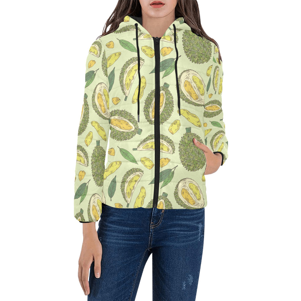 Durian leaves pattern background Women's Padded Hooded Jacket