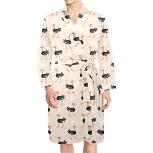Ostrich Pattern Print Design 05 Men's Long Sleeve Belted Night Robe