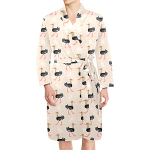 Ostrich Pattern Print Design 05 Men's Long Sleeve Belted Night Robe