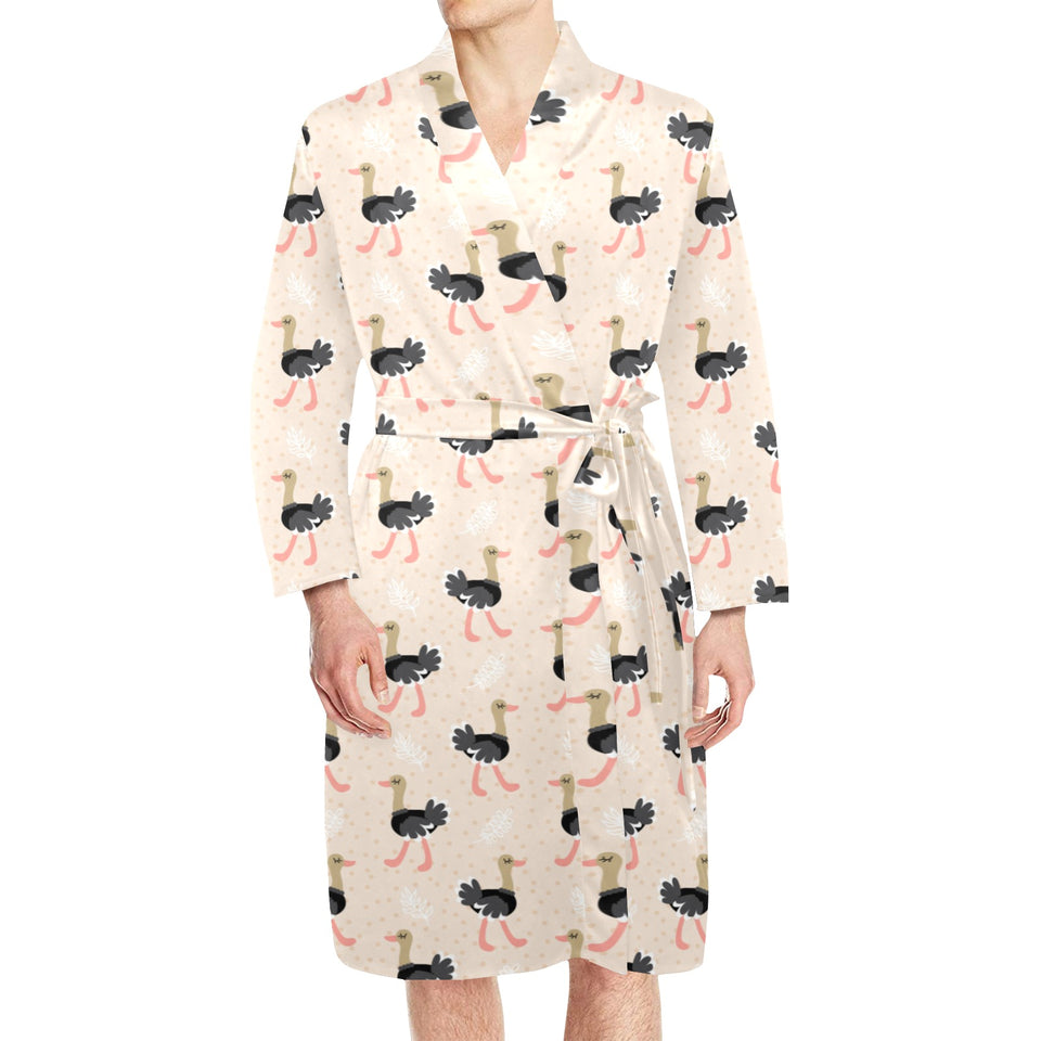 Ostrich Pattern Print Design 05 Men's Long Sleeve Belted Night Robe