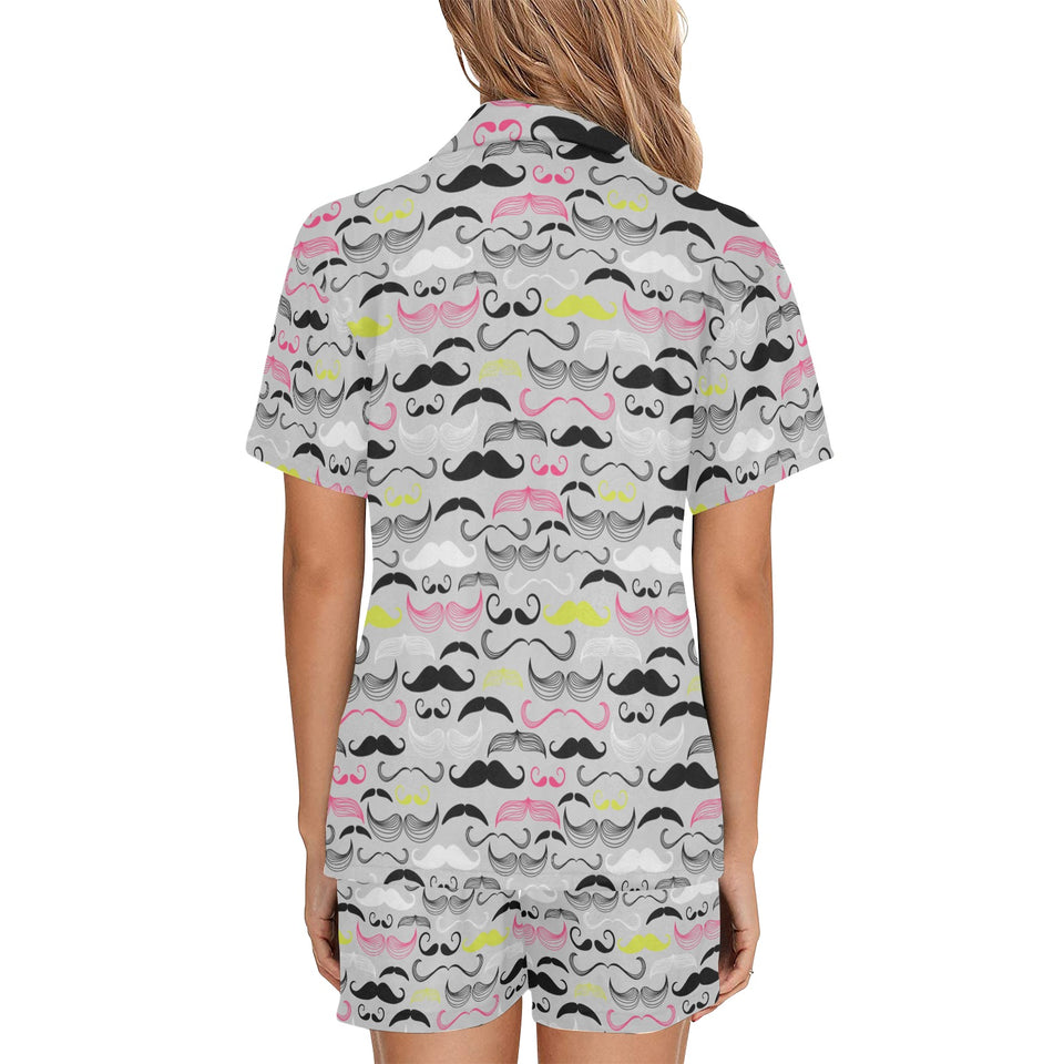 Mustache Beard Pattern Print Design 02 Women's V-Neck Short Pajama Set