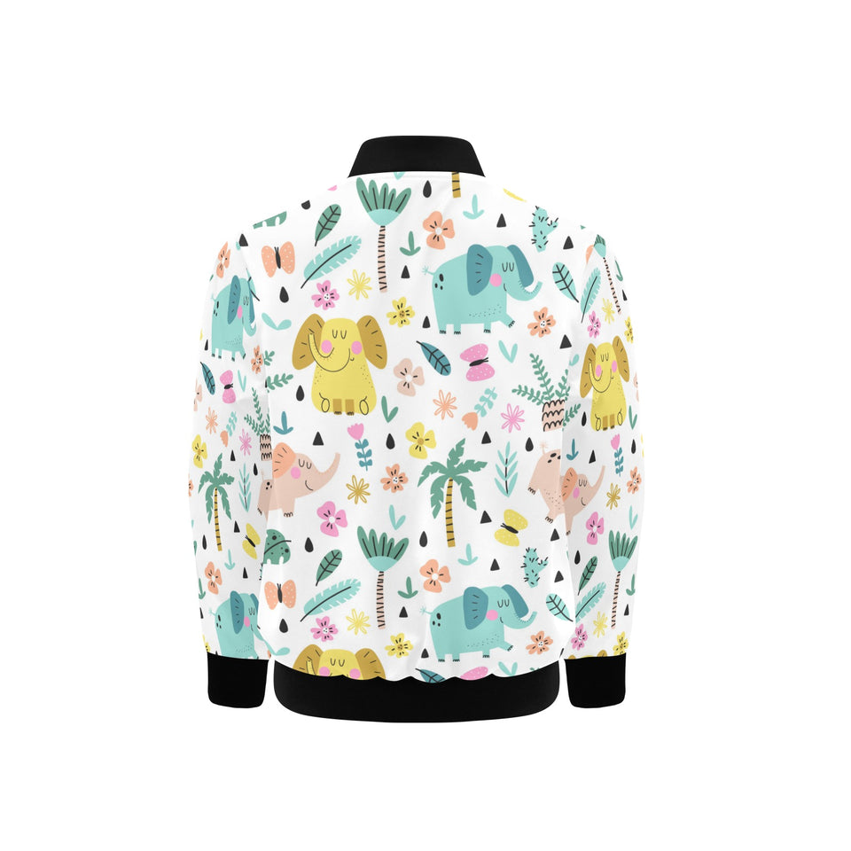 Cute elephants palm tree flower butterfly pattern Kids' Boys' Girls' Bomber Jacket