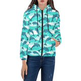 Dolphin sea pattern Women's Padded Hooded Jacket