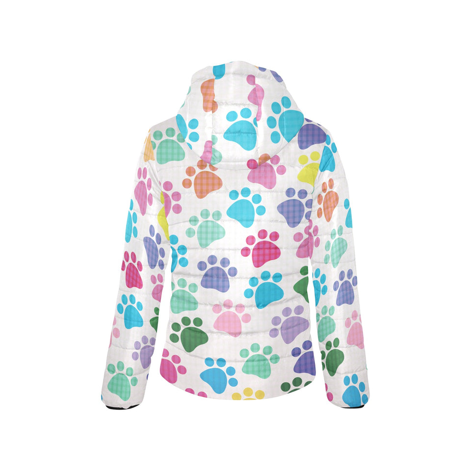 Dog Paws Pattern Print Design 01 Women's Padded Hooded Jacket