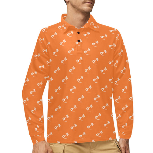 Engine Piston Orange Background Pattern Design 05 Men's Long Sleeve Polo Shirt