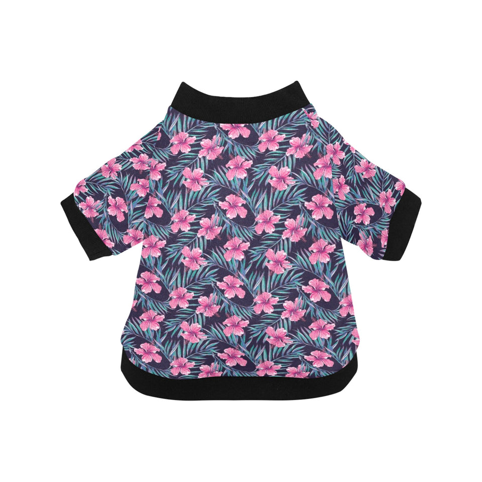 Hibiscus Pattern Print Design 05 All Over Print Pet Dog Round Neck Fuzzy Shirt