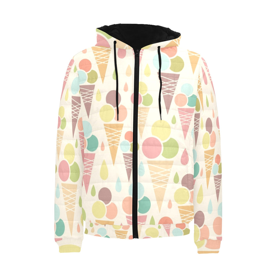 Ice cream cone pattern Men's Padded Hooded Jacket