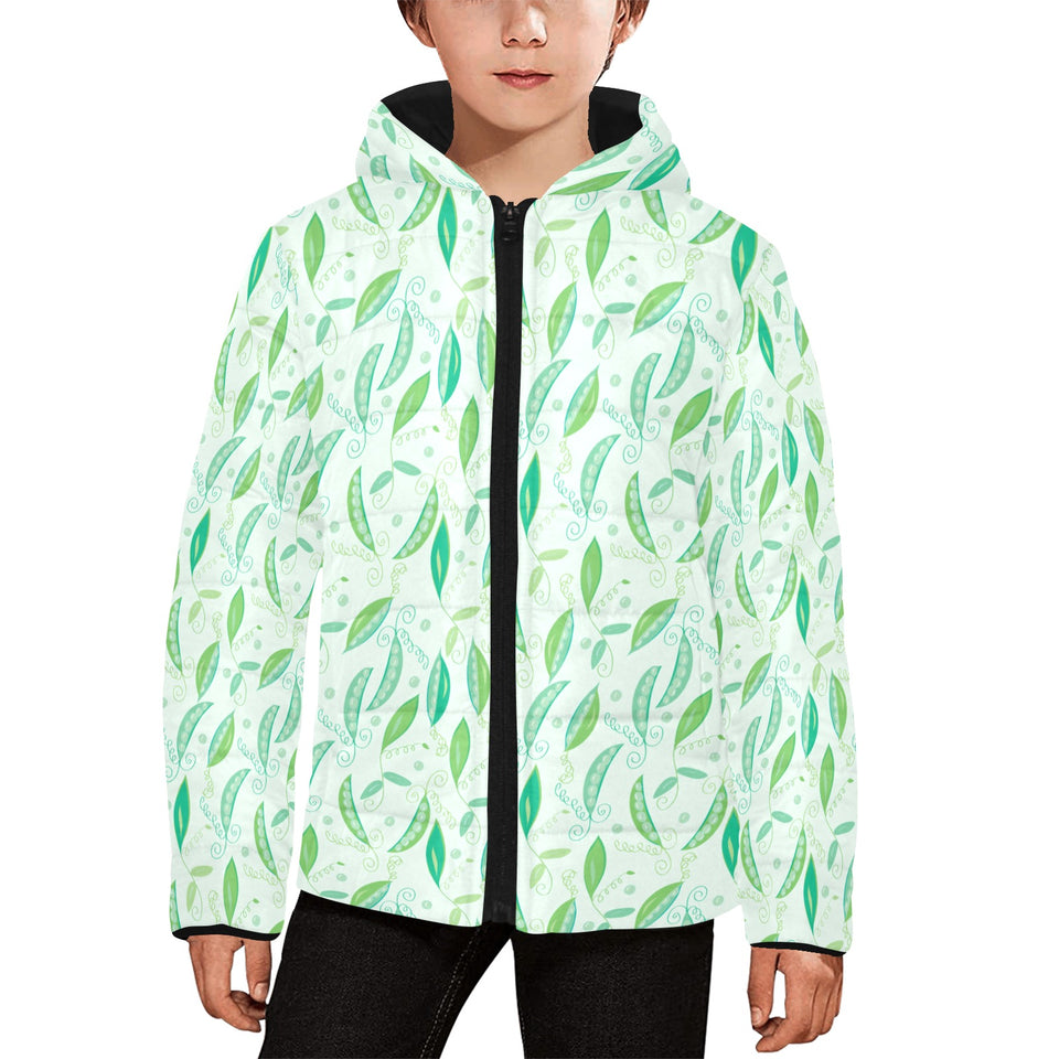 Green Peas Pattern Print Design 01 Kids' Boys' Girls' Padded Hooded Jacket