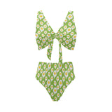 Fried Eggs Pattern Print Design 01 Chest Bowknot High Waisted Bikini Swimsuit