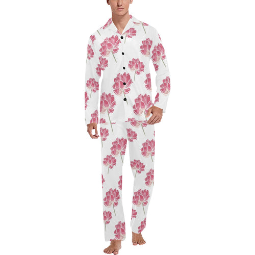 Pink lotus waterlily pattern Men's Long Pajama Set