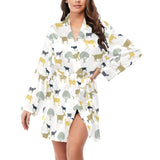 Silhouettes of goat and tree pattern Women's Long Sleeve Belted Night Robe