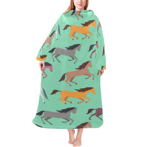 Colorful horses pattern Blanket Robe with Sleeves