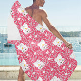 Maneki neko cat sakura pink background Beach Towel