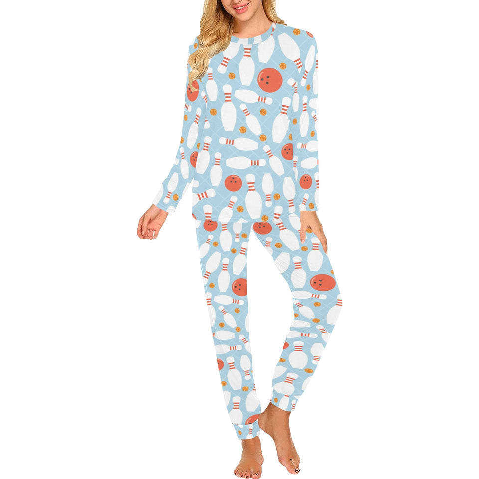 Bowling ball bowling pins blue blackground Women's All Over Print Pajama Set