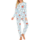 Bowling ball bowling pins blue blackground Women's All Over Print Pajama Set
