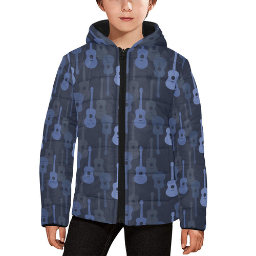 Blue Theme guitar pattern Kids' Boys' Girls' Padded Hooded Jacket