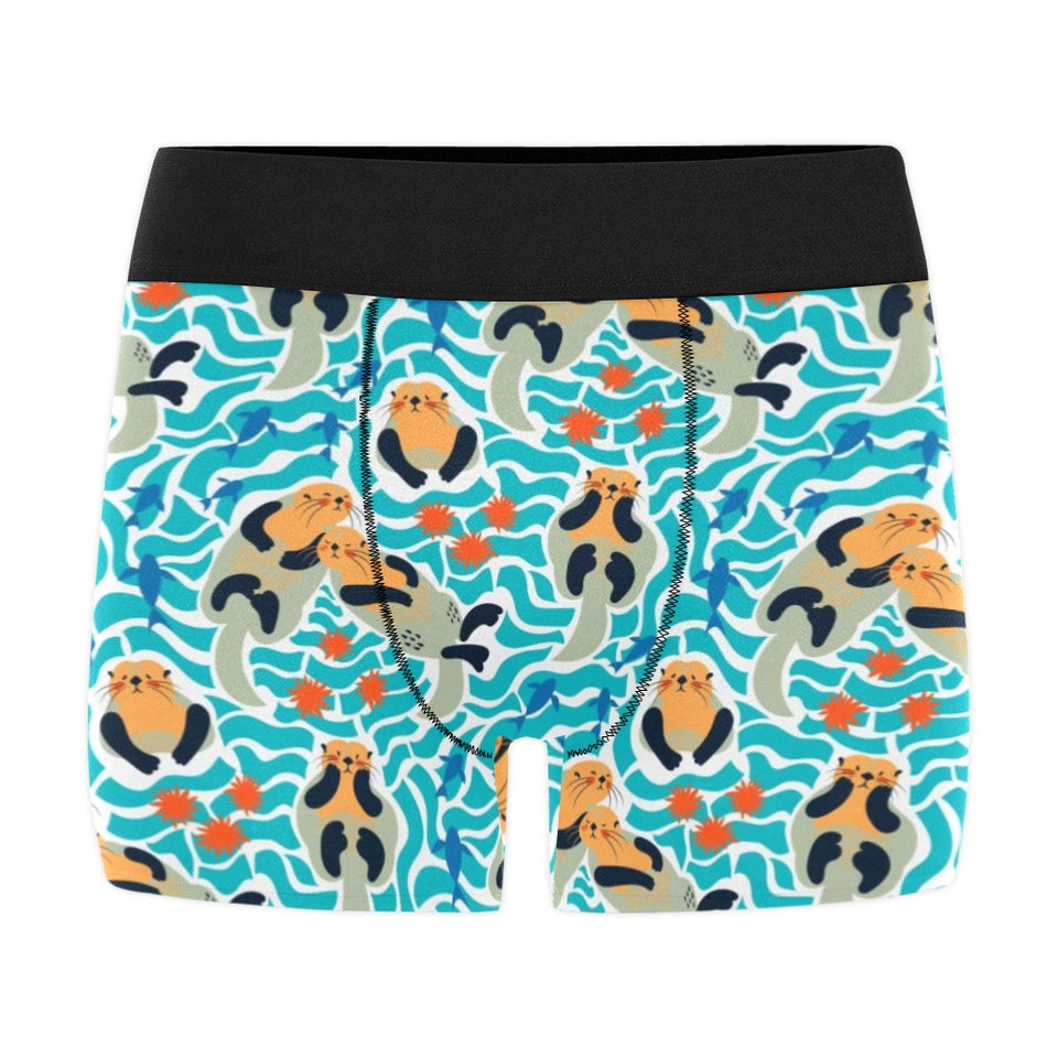 Cute sea otters fishe sea urchin pattern Men's All Over Print Boxer Briefs Men's Underwear