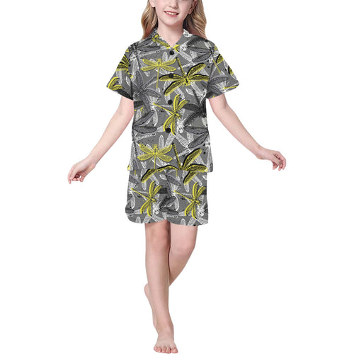 Hand drawn dragonfly pattern Kids' Boys' Girls' V-Neck Short Pajama Set