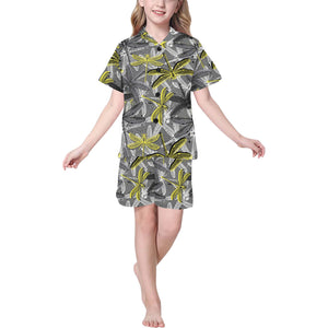 Hand drawn dragonfly pattern Kids' Boys' Girls' V-Neck Short Pajama Set