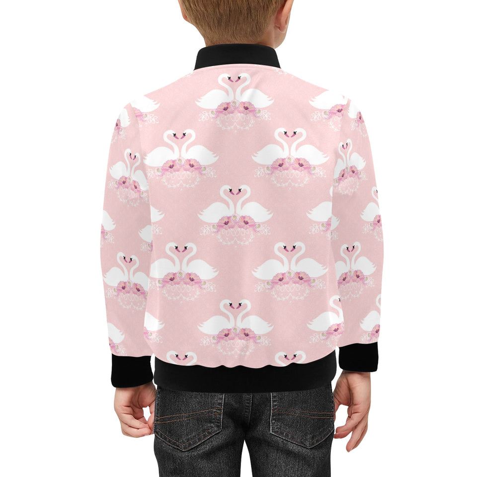 White swan and flower love pattern Kids' Boys' Girls' Bomber Jacket