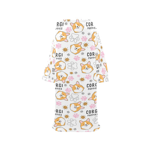 Corgi Dog Pattern Blanket Robe with Sleeves