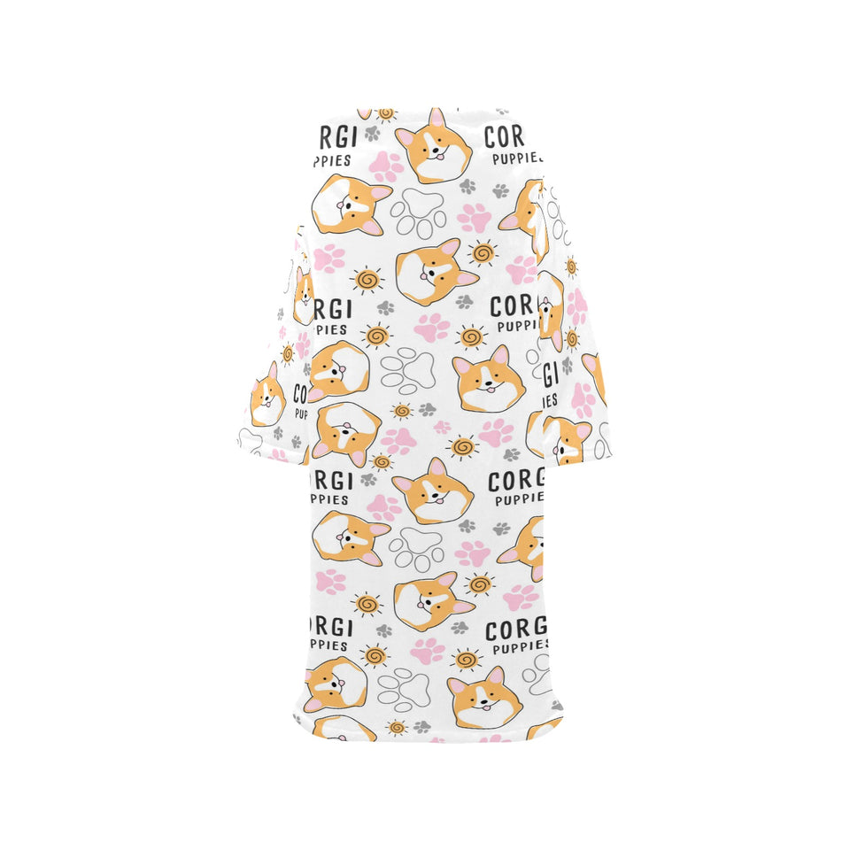 Corgi Dog Pattern Blanket Robe with Sleeves