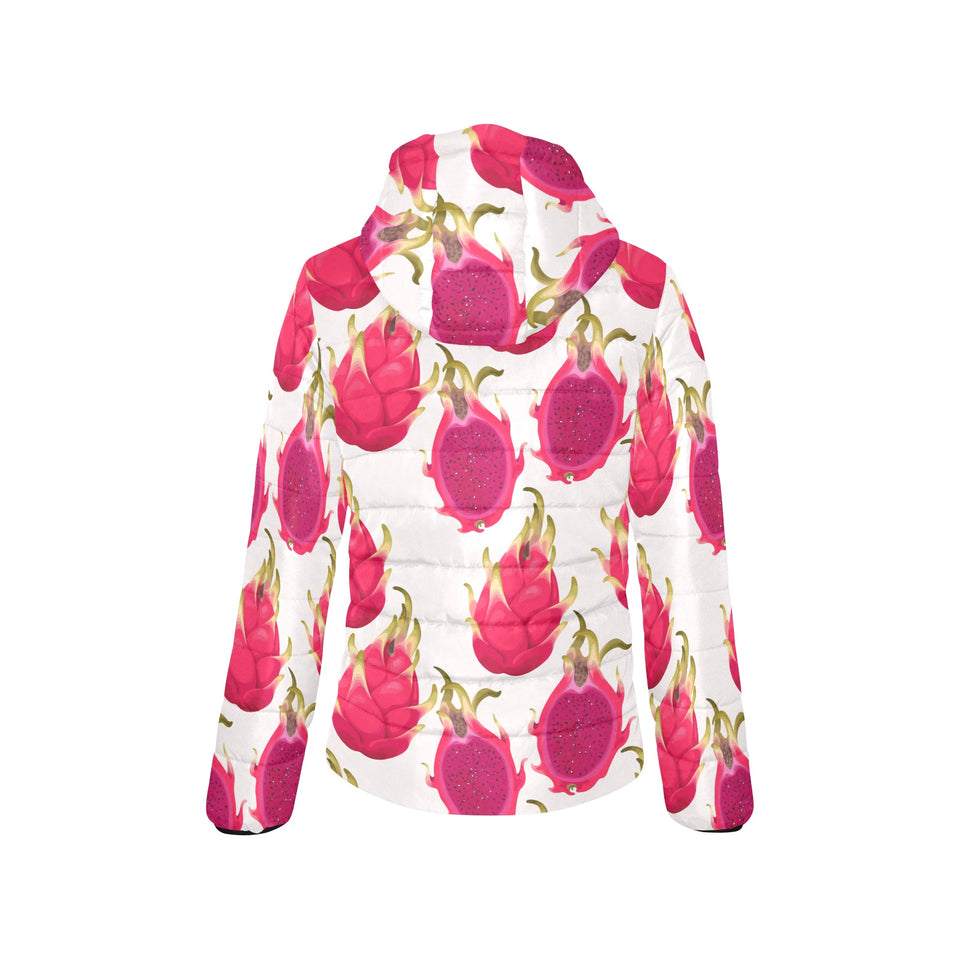dragon fruits design pattern Women's Padded Hooded Jacket