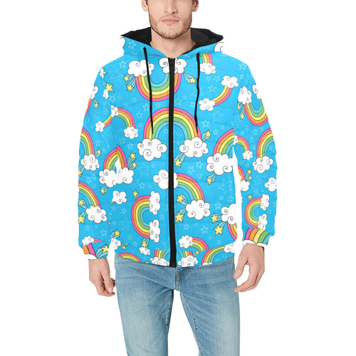 Rainbows Sky Clouds Pattern Men's Padded Hooded Jacket