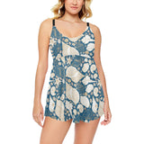 Sea turtle Polynesian Tribal design pattern Chest Sexy Pleated Two Piece Swim Dress