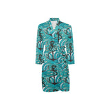 Anchor nautical green background Men's Long Sleeve Belted Night Robe