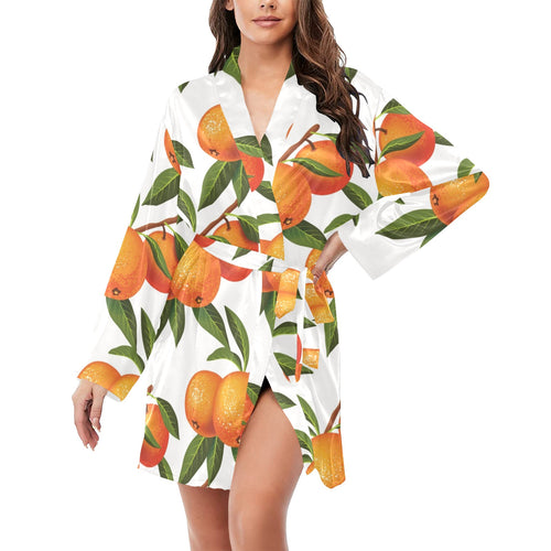 Oranges pattern background Women's Long Sleeve Belted Night Robe