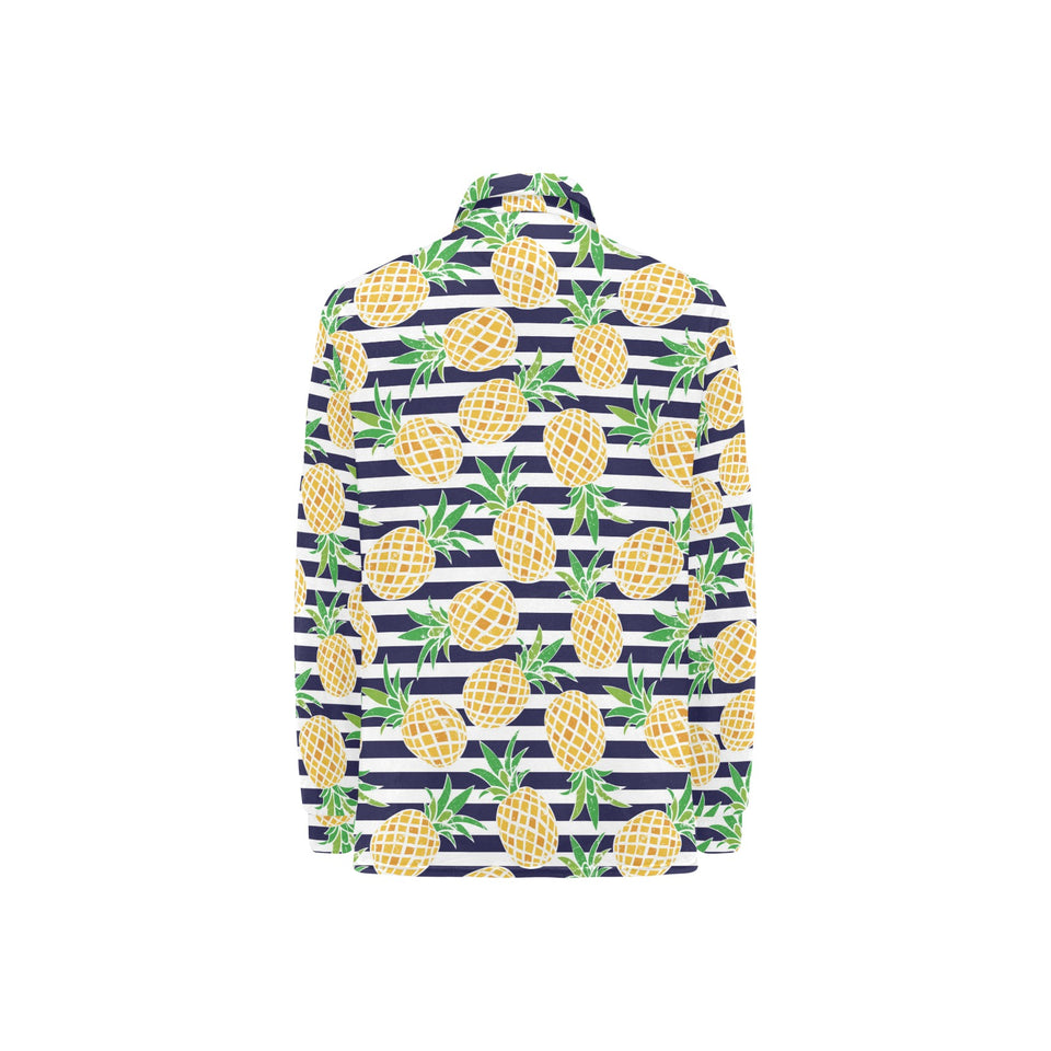 Pineapples pattern striped background Women's Long Sleeve Polo Shirt
