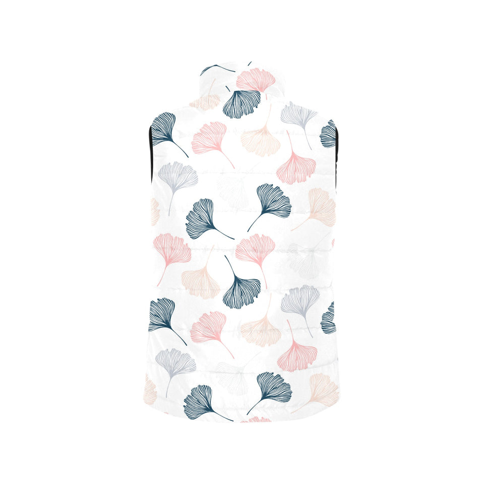 Black Gray Cream coral ginkgo leaves pattern Women's Padded Vest