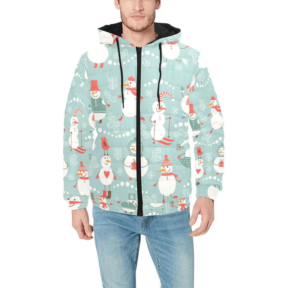 Cute snowman pattern Men's Padded Hooded Jacket