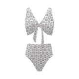 Hippopotamus Pattern Print Design 05 Chest Bowknot High Waisted Bikini Swimsuit