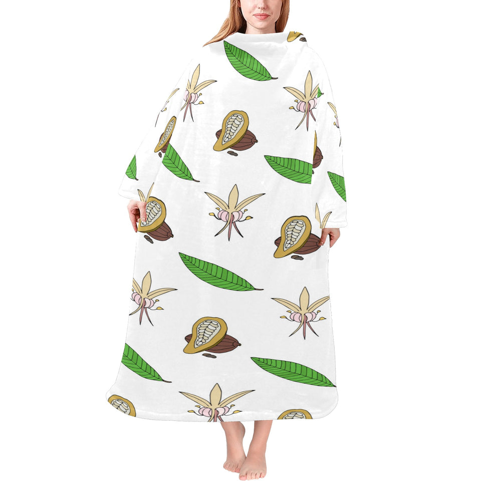 Color hand drawn cacao pattern Blanket Robe with Sleeves