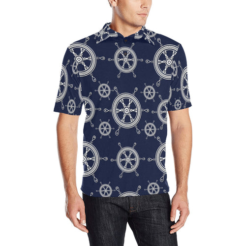 nautical steering wheel design pattern Men's All Over Print Polo Shirt