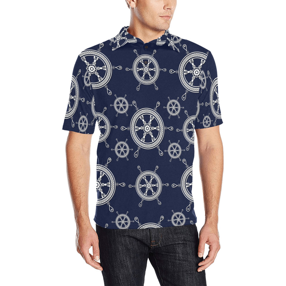 nautical steering wheel design pattern Men's All Over Print Polo Shirt