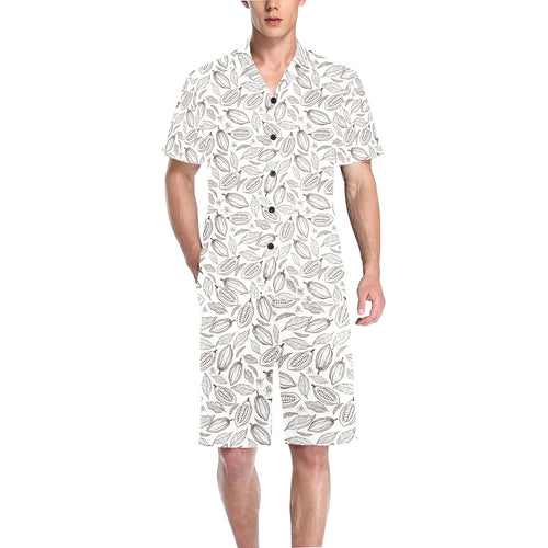 cacao beans leaves pattern Men's V-Neck Short Pajama Set