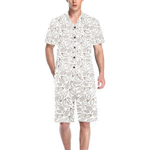 cacao beans leaves pattern Men's V-Neck Short Pajama Set