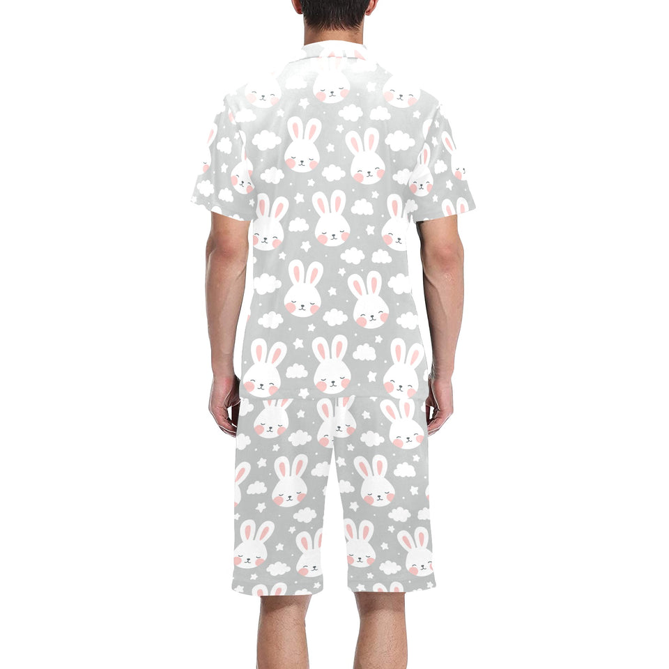 Rabbit cloud Pattern Men's V-Neck Short Pajama Set