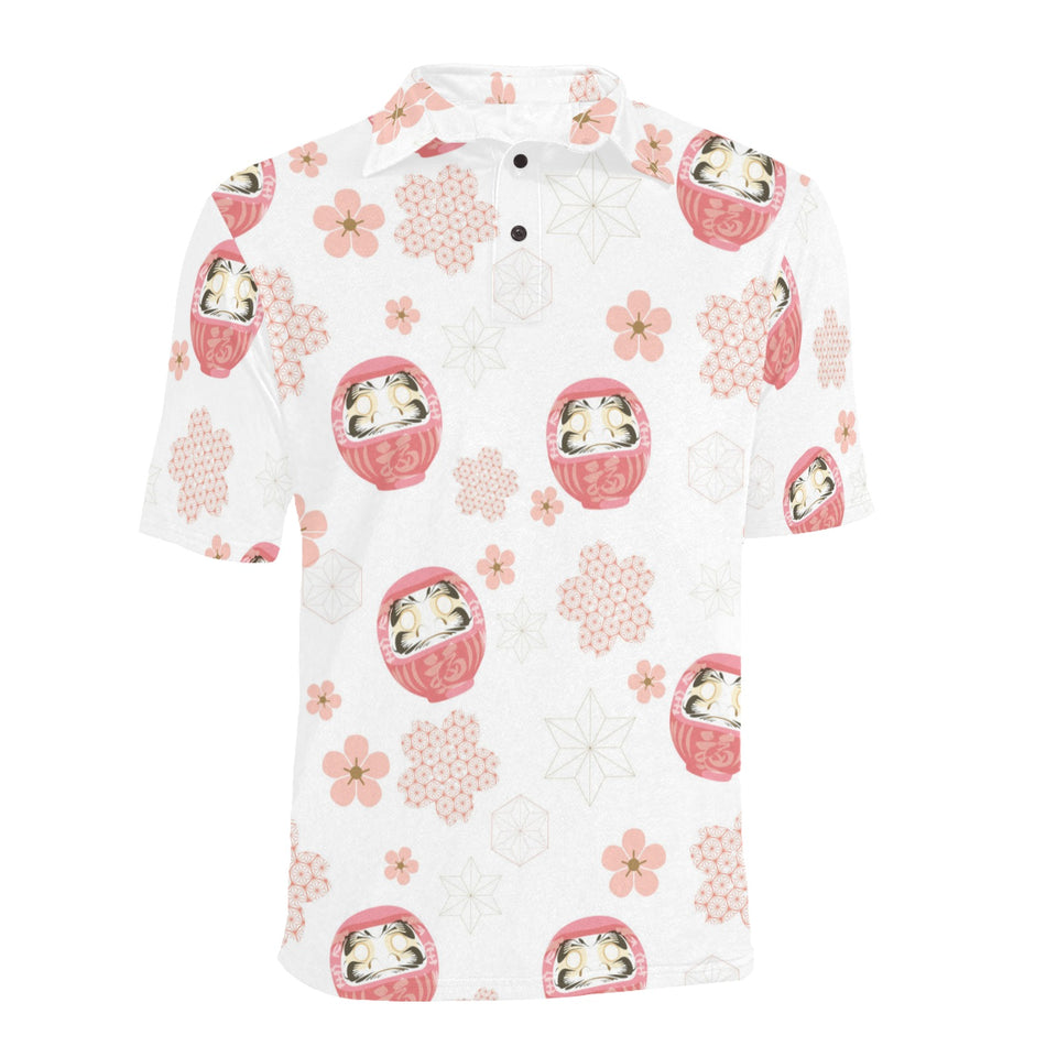 Daruma japanese wooden doll cherry blossom flower Men's All Over Print Polo Shirt