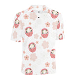 Daruma japanese wooden doll cherry blossom flower Men's All Over Print Polo Shirt