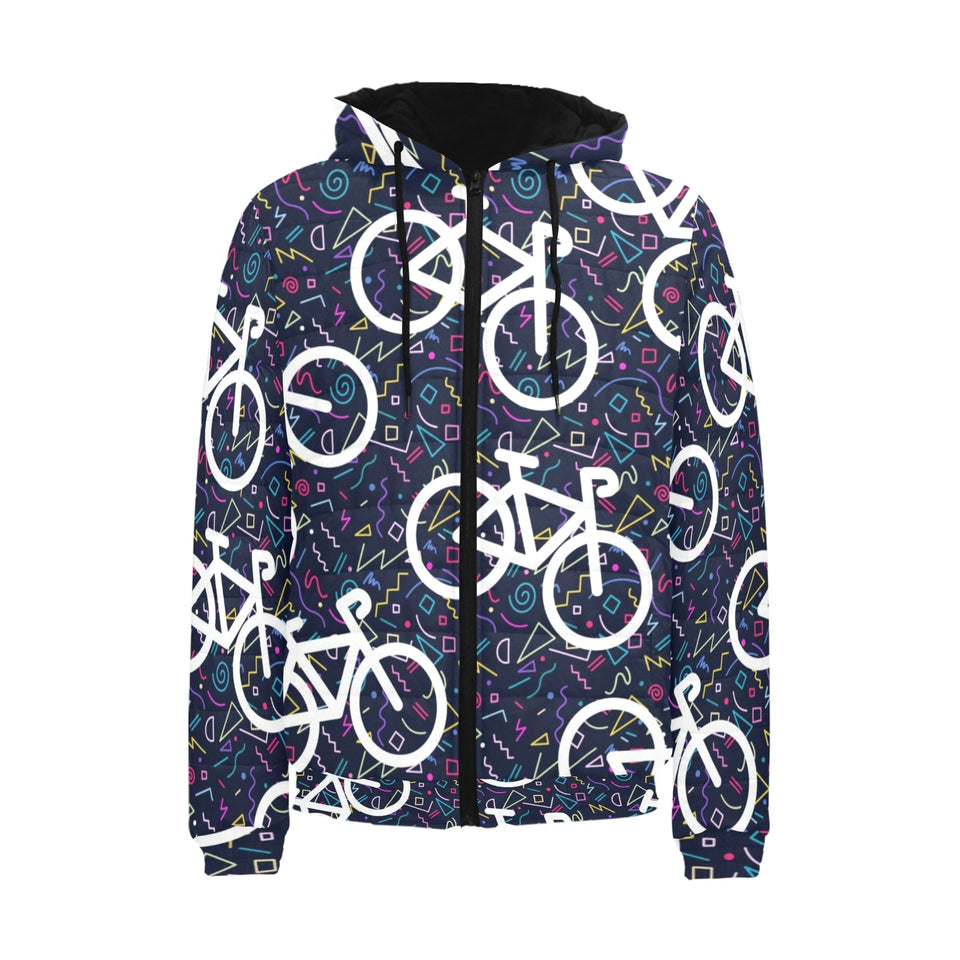 Bicycle Pattern Print Design 03 Men's Padded Hooded Jacket