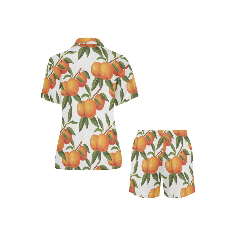 Oranges pattern background Women's V-Neck Short Pajama Set