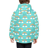 Rainbow pattern green background Kids' Boys' Girls' Padded Hooded Jacket