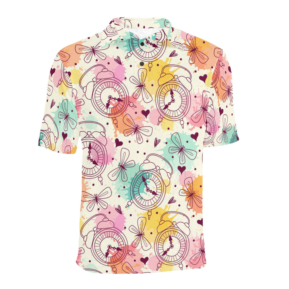 Clock butterfly pattern Men's All Over Print Polo Shirt