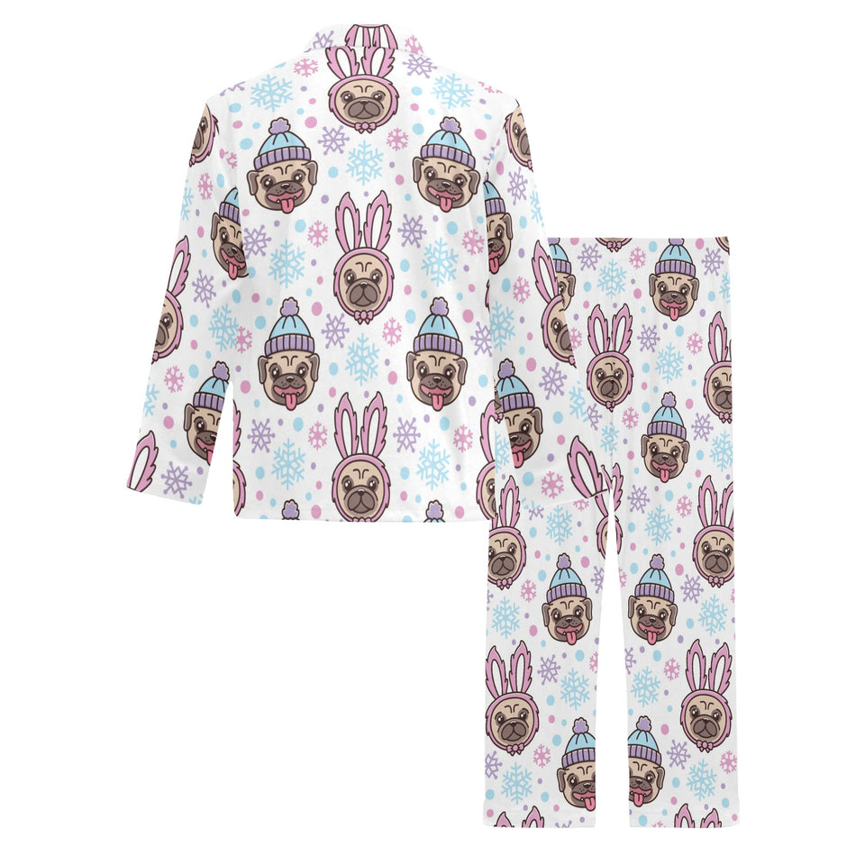 Cute pug hat rabbit costume pattern Men's Long Pajama Set