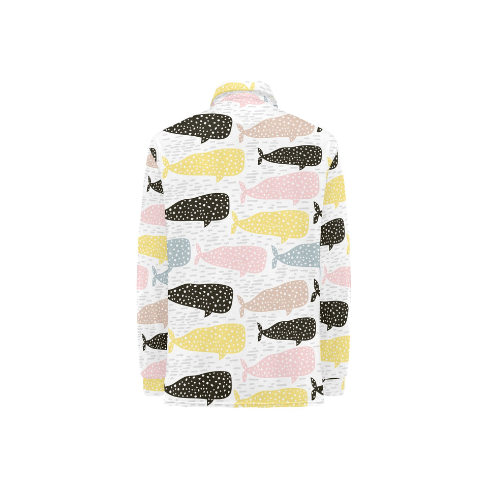 Whale dot pattern Women's Long Sleeve Polo Shirt